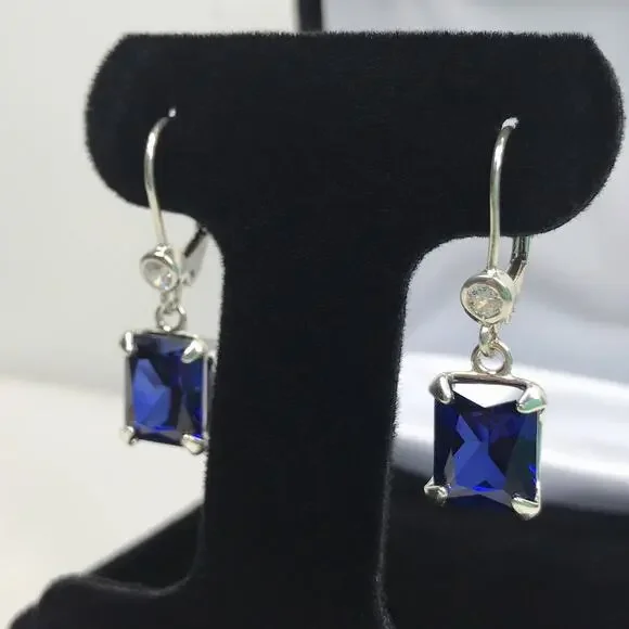 Beautiful 8ctw Emerald Cut Lab Grown Sapphire Earrings in Sterling Silver - Picture 4 of 5